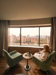 Luxury hotel room with large panoramic windows, Luxury travel