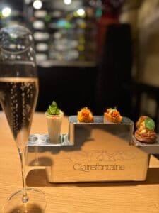 Champagne glasses at a fine dining restaurant in Luxembourg