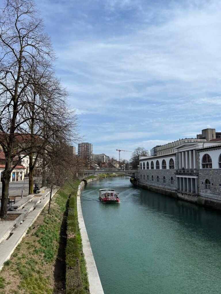 Colorful buildings along the Ljubljana waterfront in Slovenia capital city